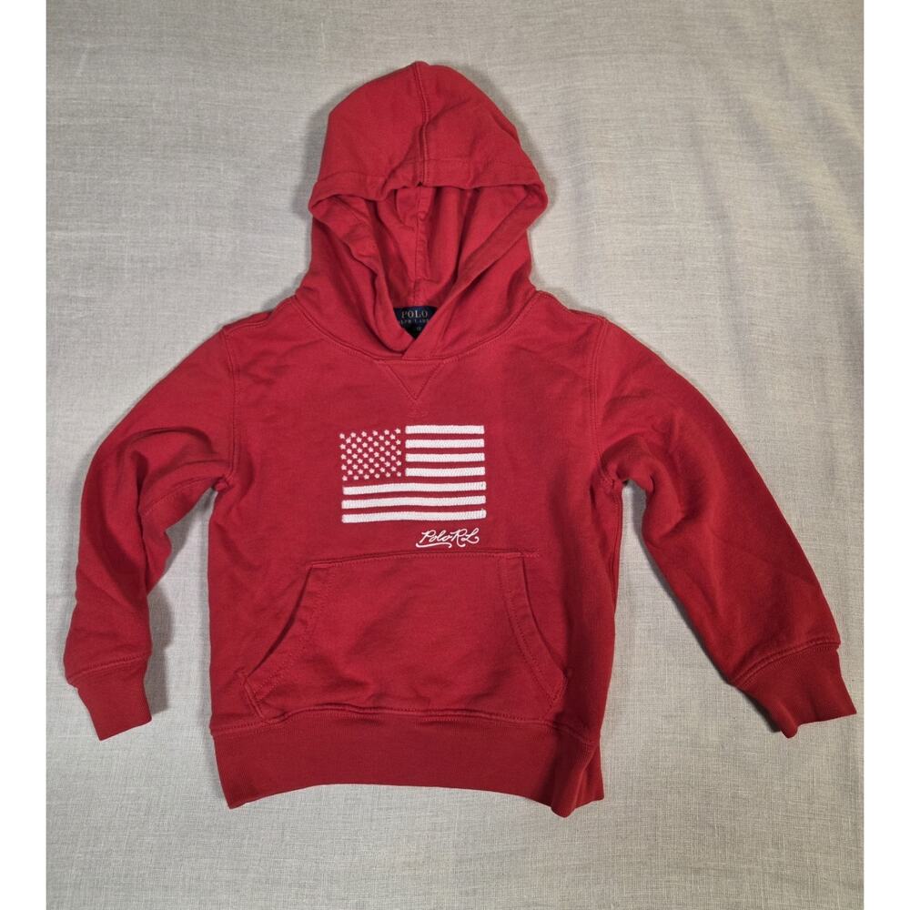 Polo Ralph Lauren Kids Hoodie 4T Red American Flag Motif Pullover Sweatshirt